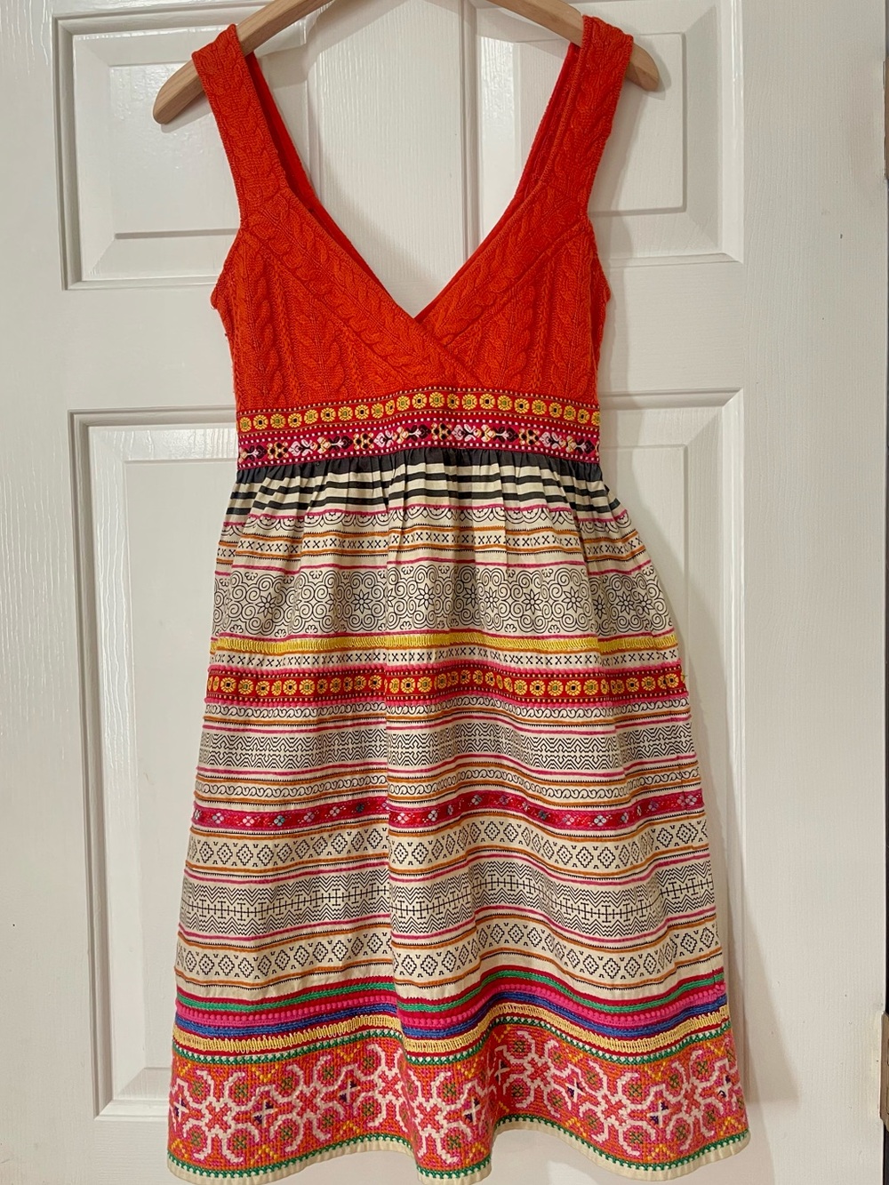Free People Boho Cable Knit Folk Dress Orange Embroidered Size 0